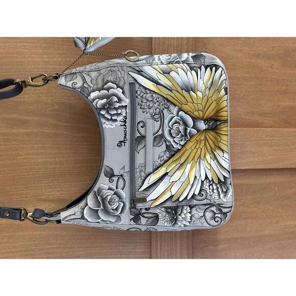 Anuschka 100% Genuine Leather Hand-Painted Hobo Shoulder Purse with Coin Pouch - Picture 2 of 15